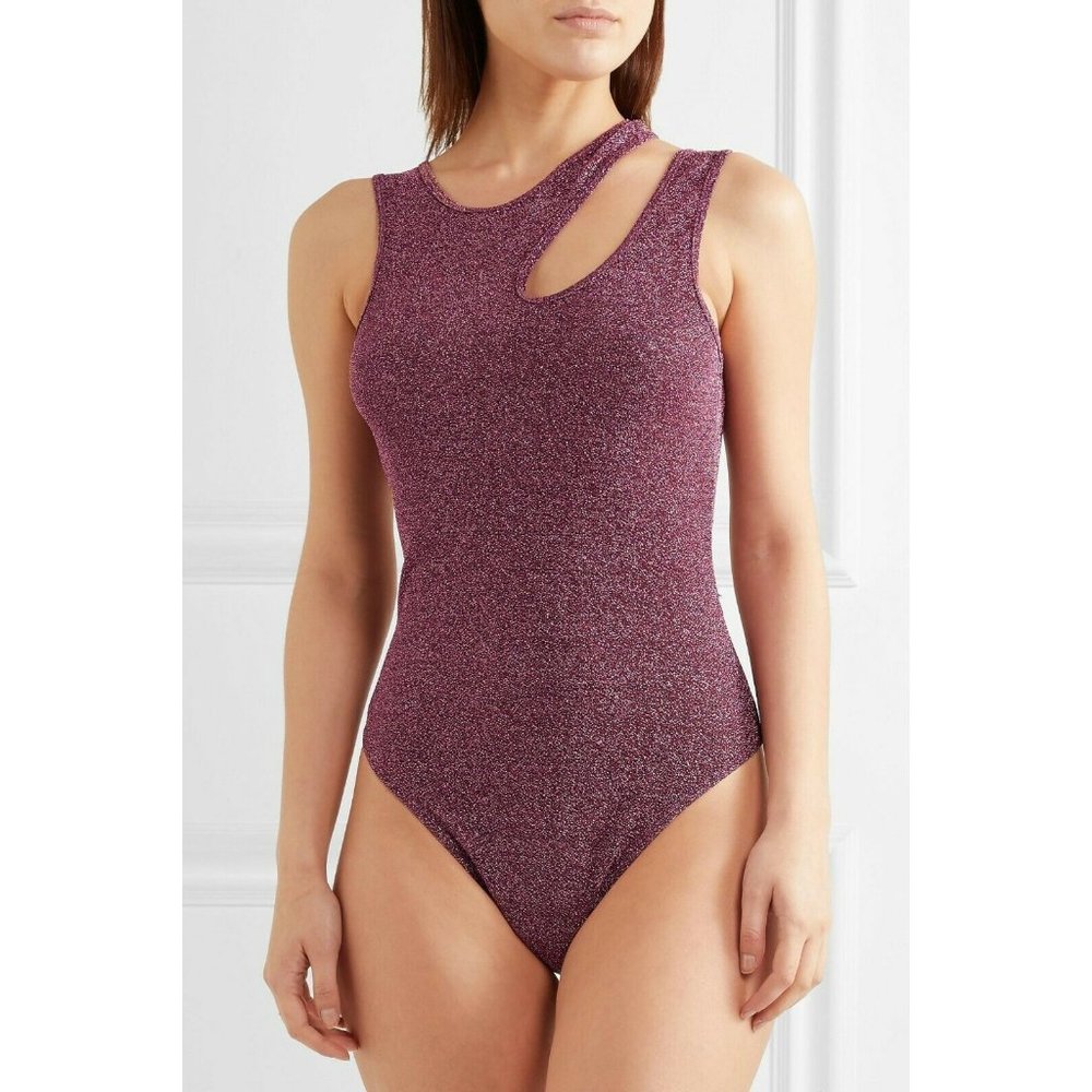 NWOT Alix Astor Metallic Plum Asymmetric Bodysuit